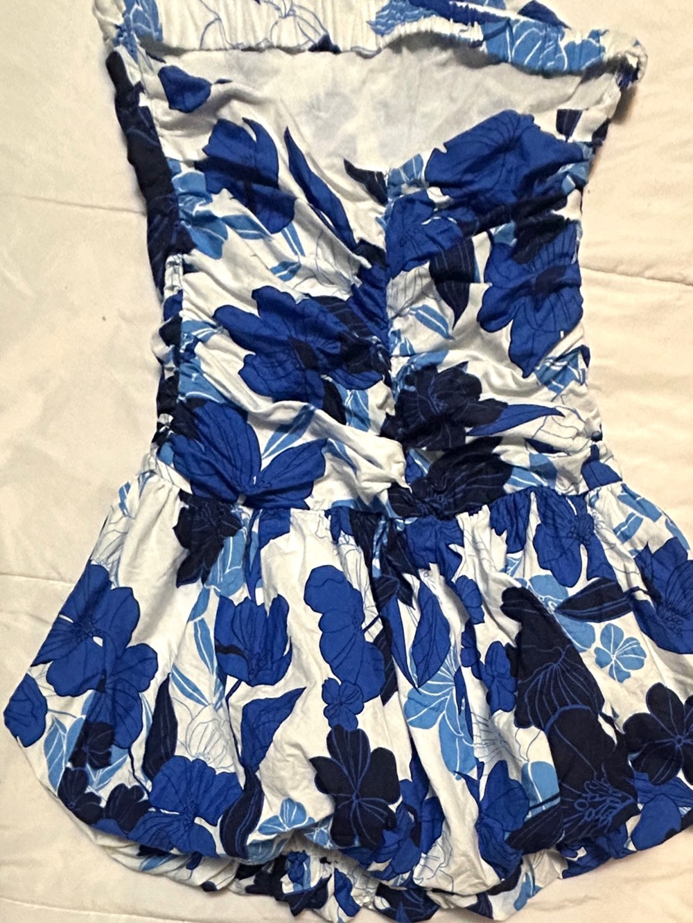 En Crème Blue Floral Print Halter Neck Ruched Bubble Hem Romper Dress Size M - Picture 9 of 14